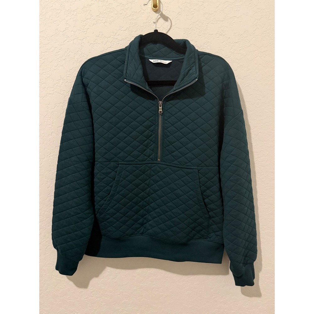 DSG Womens Quilted Quarter Zip Pullover Forest Green Mock Neck Sweatshirt Medium